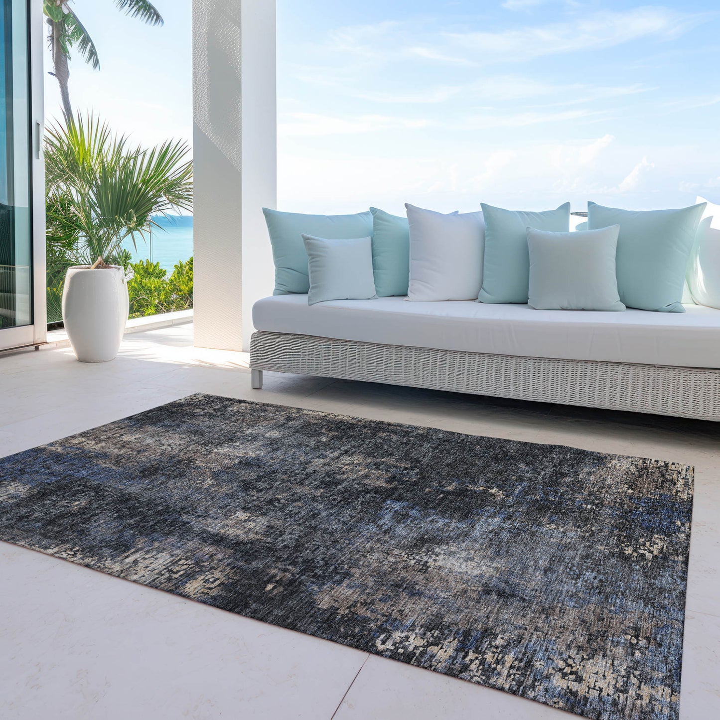 3' X 5' Charcoal Gray And Silver Abstract Washable Indoor Outdoor Area Rug