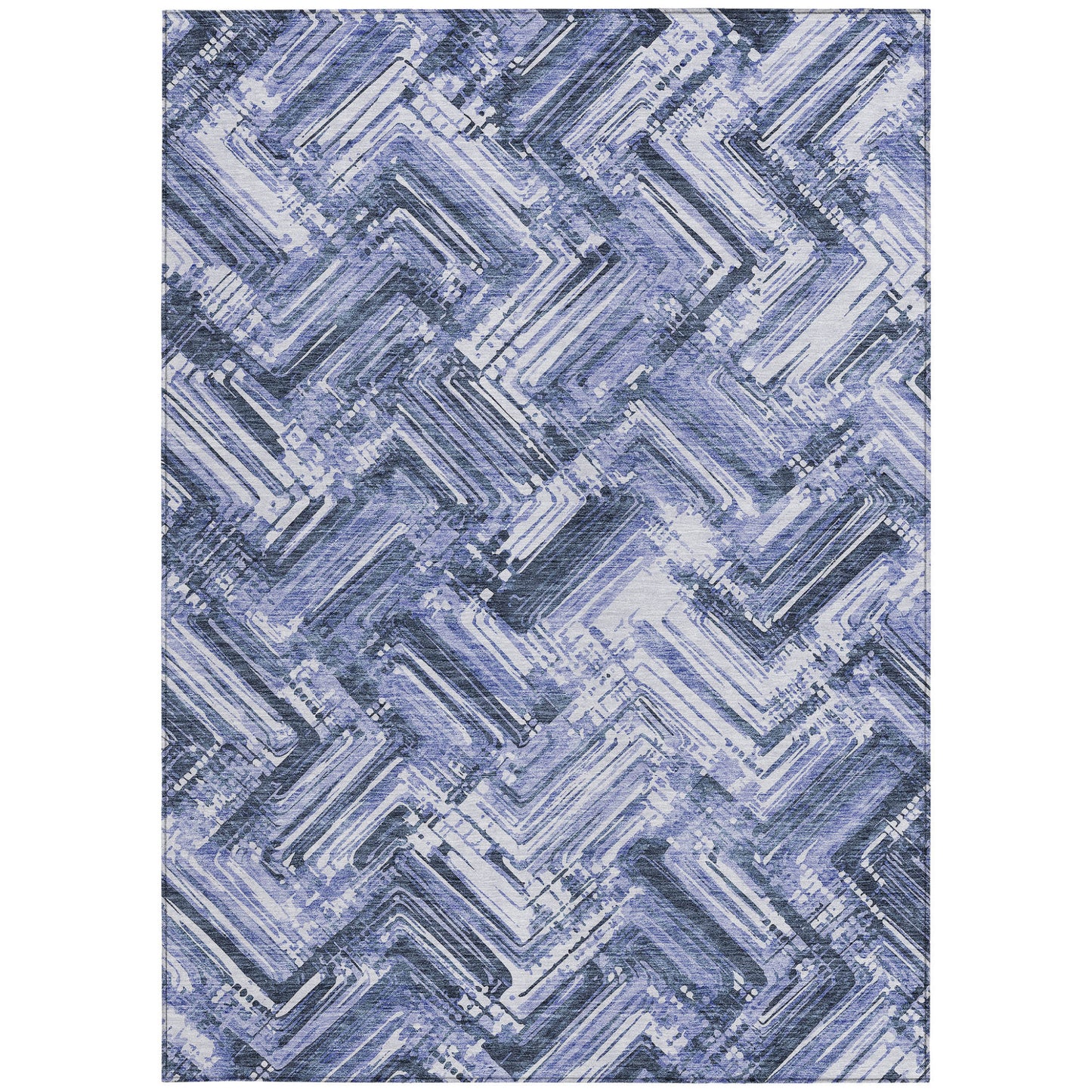 10' X 14' Navy Blue And Sky Blue Geometric Washable Indoor Outdoor Area Rug