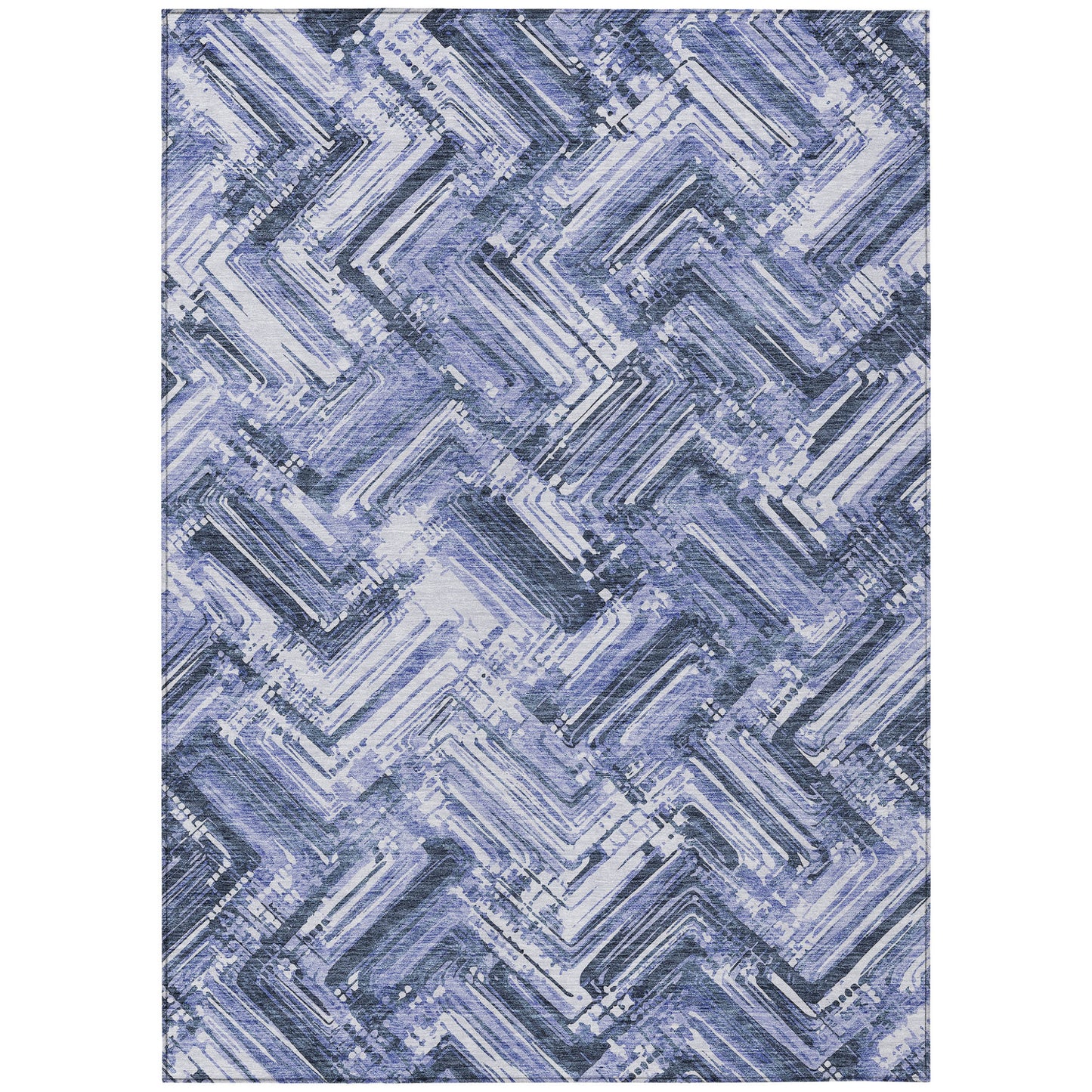 10' X 14' Navy Blue And Sky Blue Geometric Washable Indoor Outdoor Area Rug