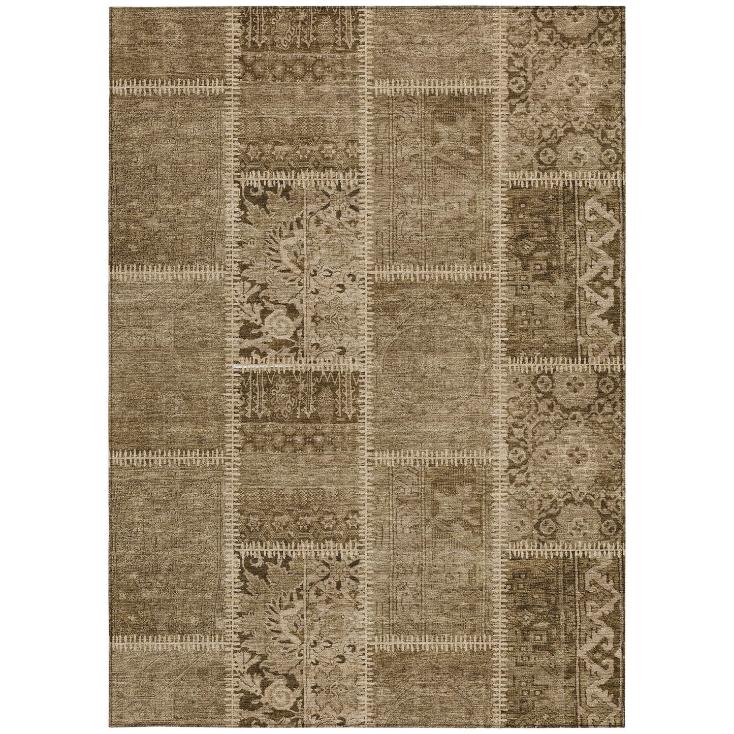 3' X 5' Brown And Beige Patchwork Washable Indoor Outdoor Area Rug