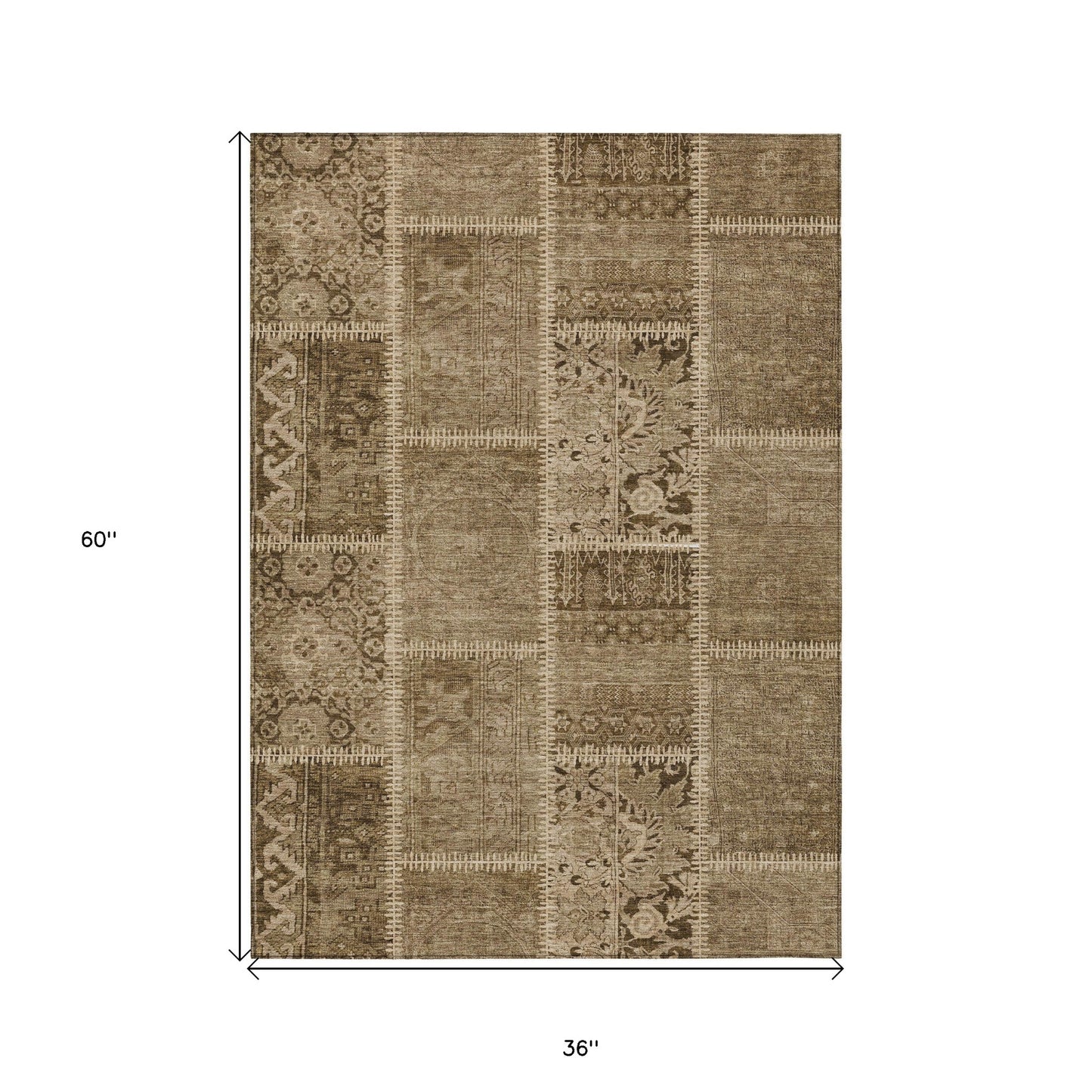 3' X 5' Brown And Beige Patchwork Washable Indoor Outdoor Area Rug
