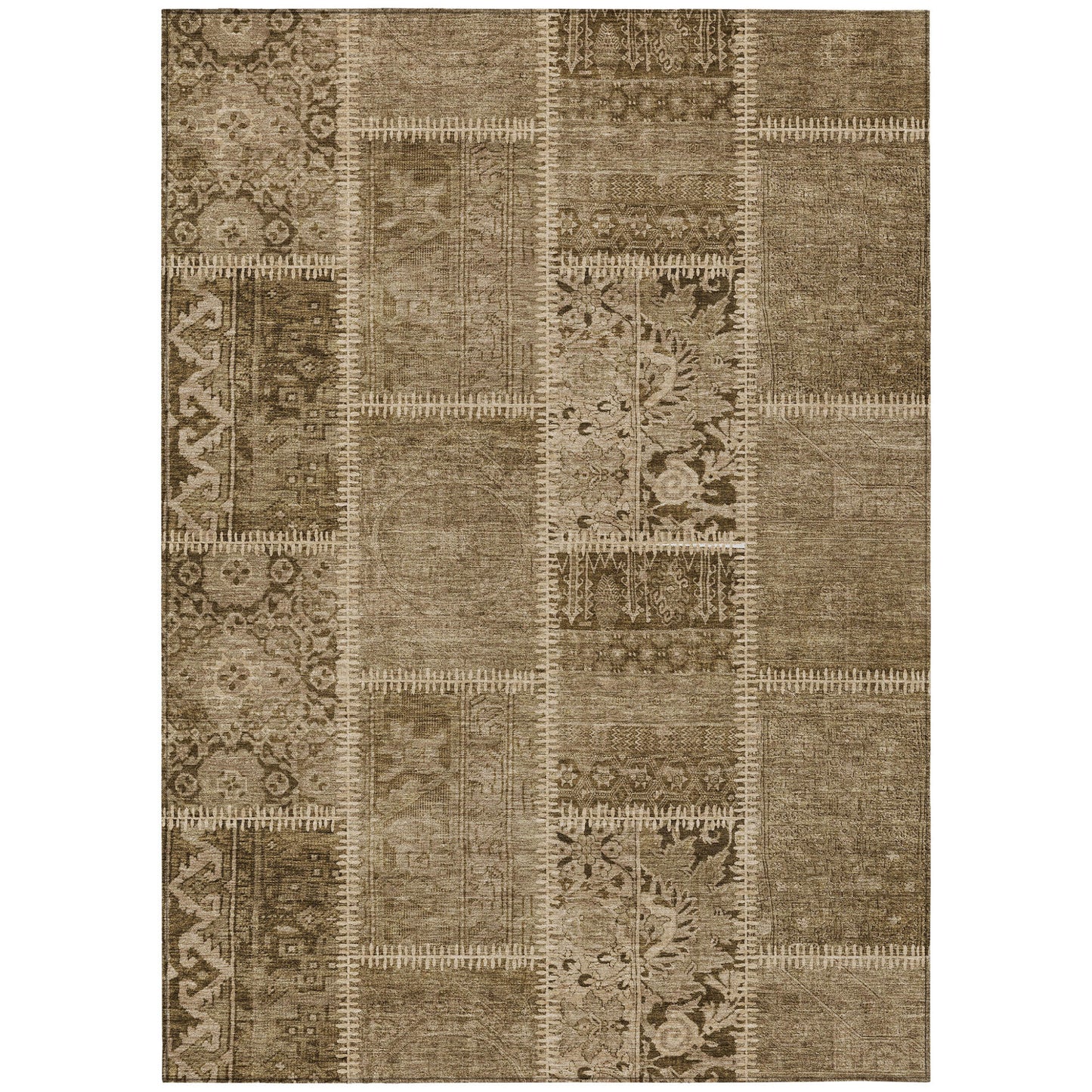 3' X 5' Brown And Beige Patchwork Washable Indoor Outdoor Area Rug