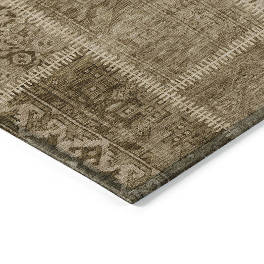 3' X 5' Brown And Beige Patchwork Washable Indoor Outdoor Area Rug
