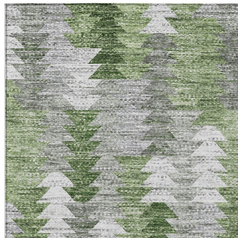 5' X 8' Green And Fern Green Geometric Washable Indoor Outdoor Area Rug