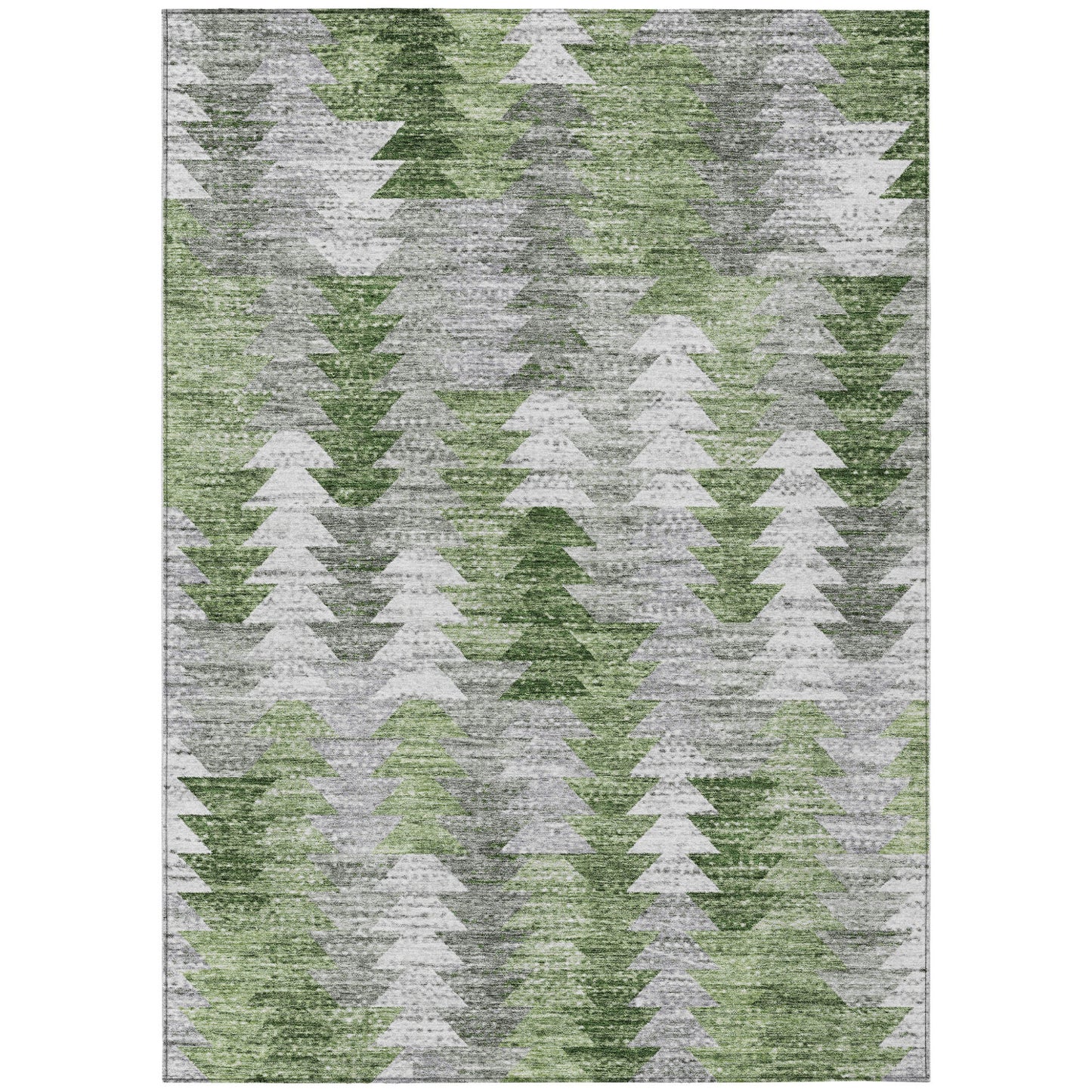 5' X 8' Green And Fern Green Geometric Washable Indoor Outdoor Area Rug