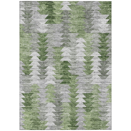 5' X 8' Green And Fern Green Geometric Washable Indoor Outdoor Area Rug