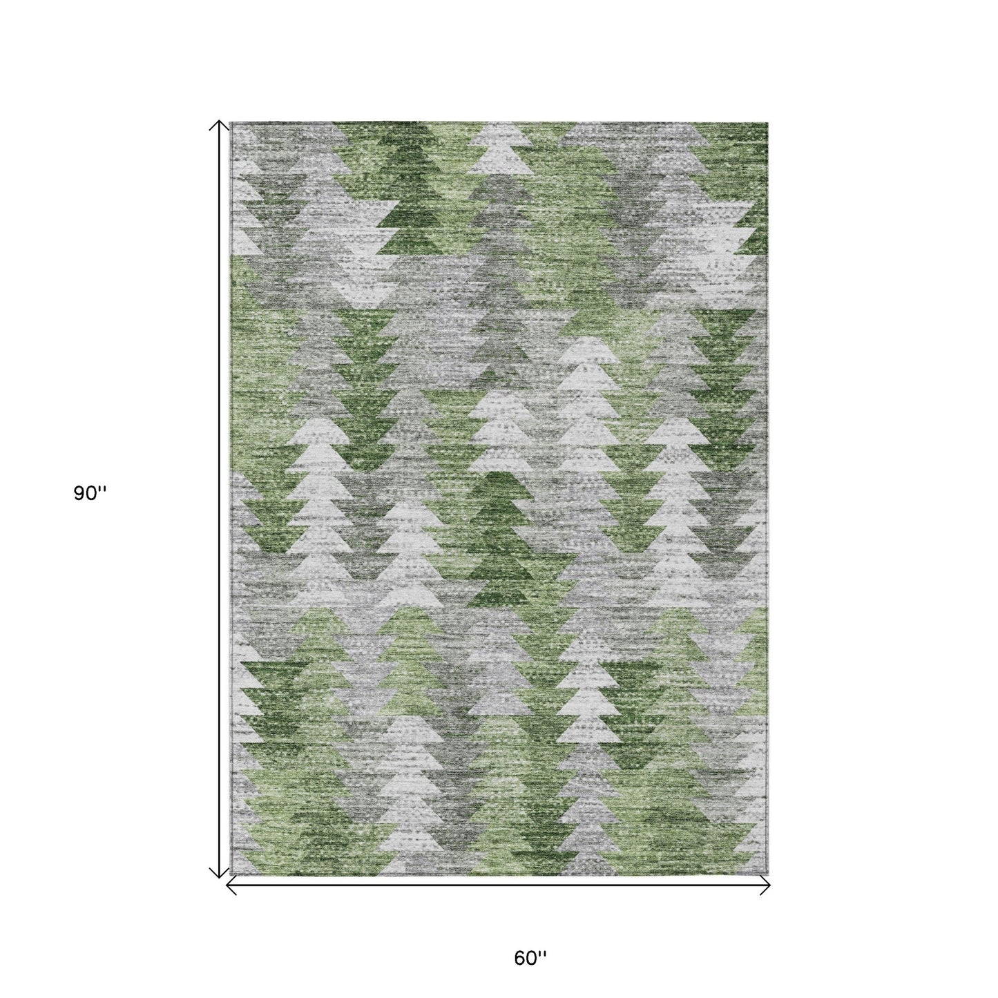 5' X 8' Green And Fern Green Geometric Washable Indoor Outdoor Area Rug