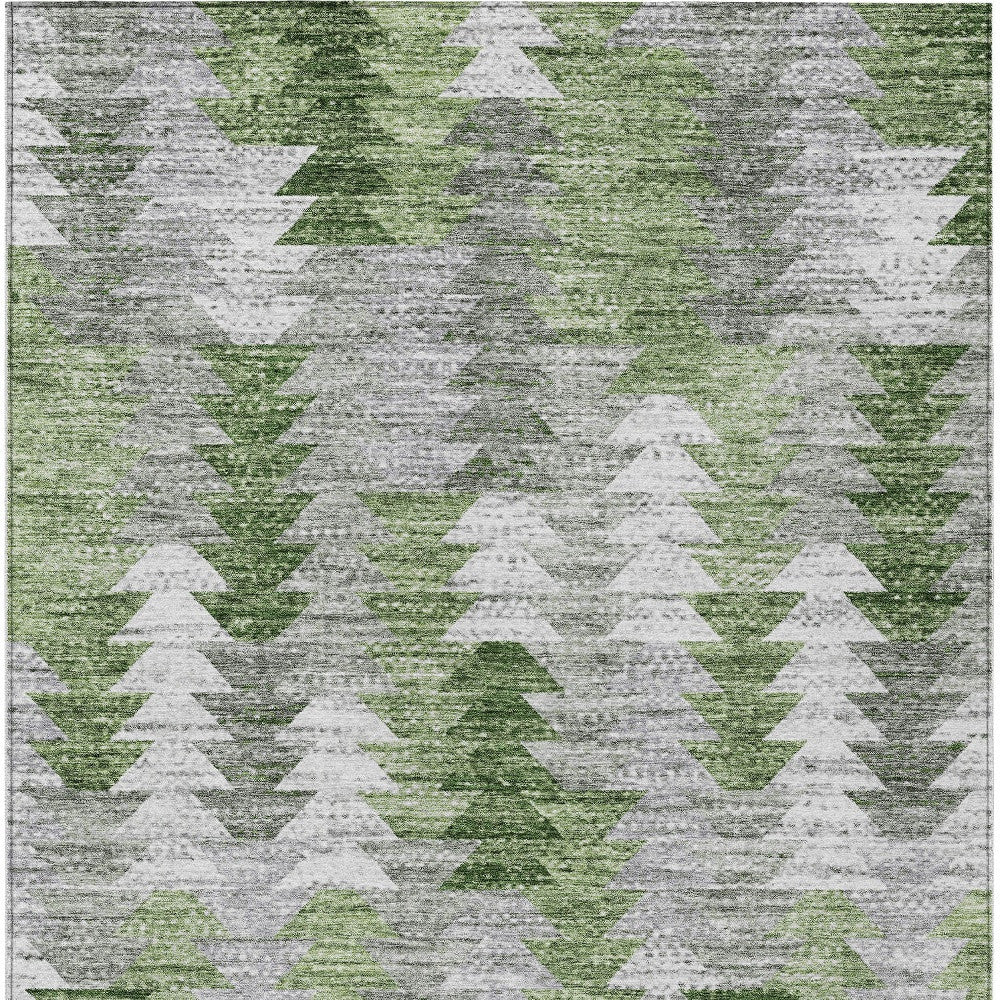 5' X 8' Green And Fern Green Geometric Washable Indoor Outdoor Area Rug
