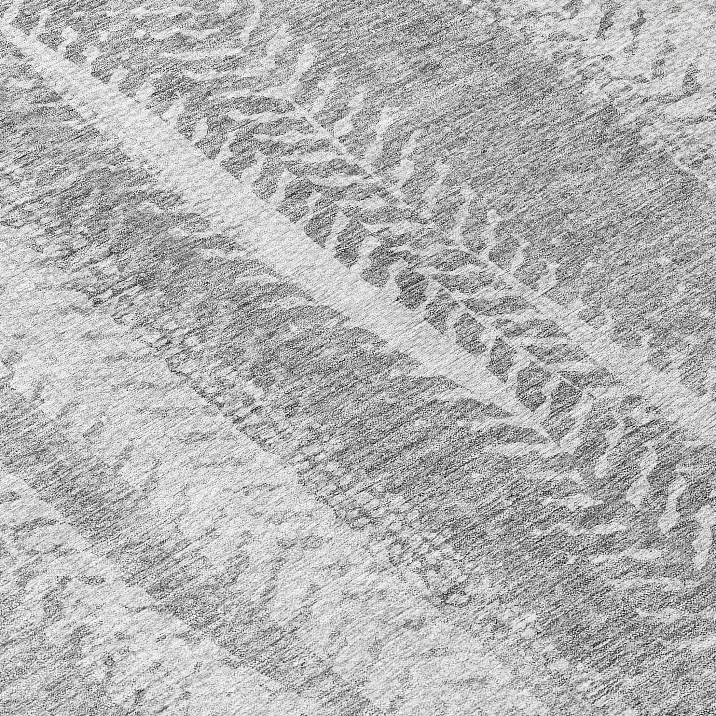 8' Silver Gray And Graphite Round Botanical Leaves Washable Indoor Outdoor Area Rug