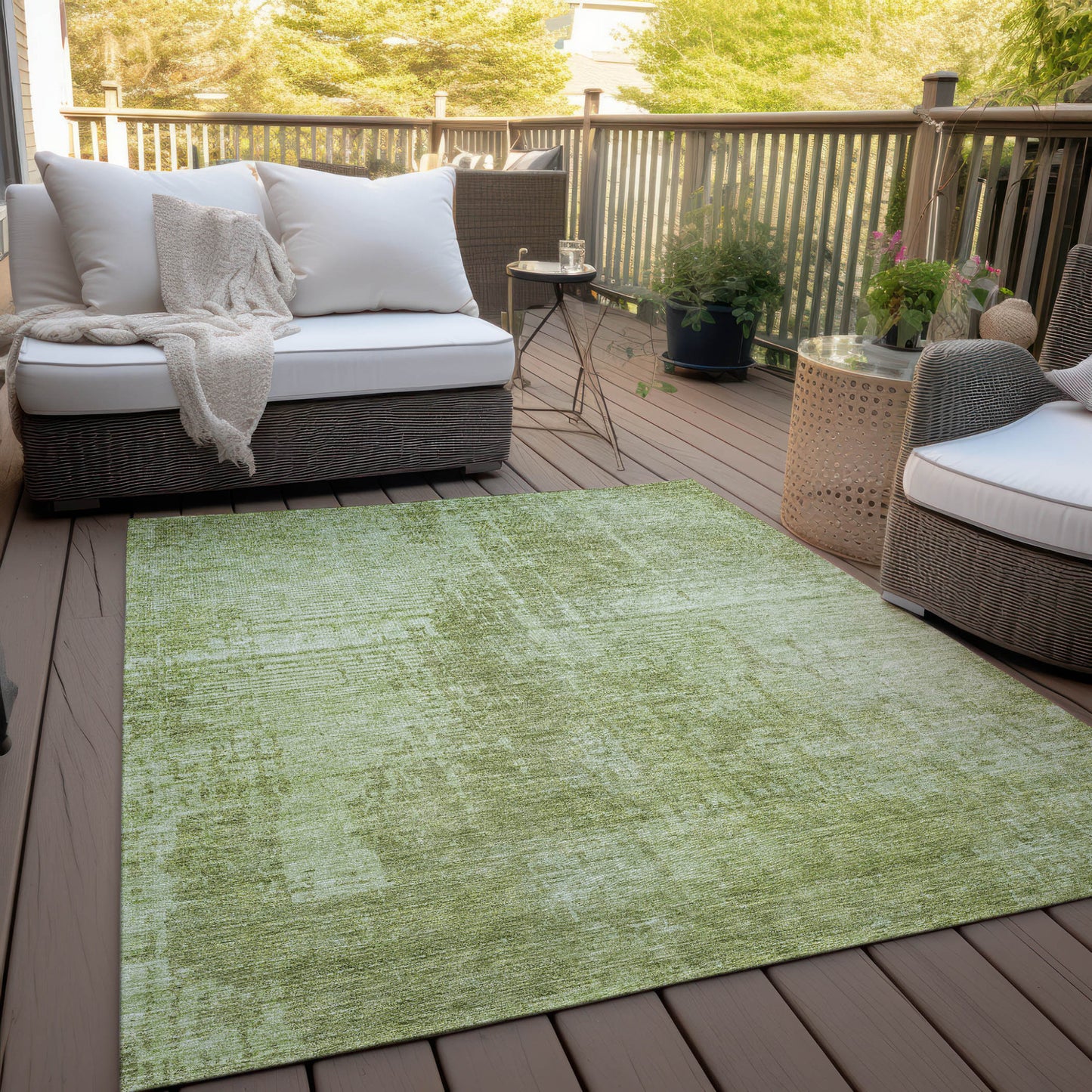 3' X 5' Sage And Green Abstract Washable Indoor Outdoor Area Rug