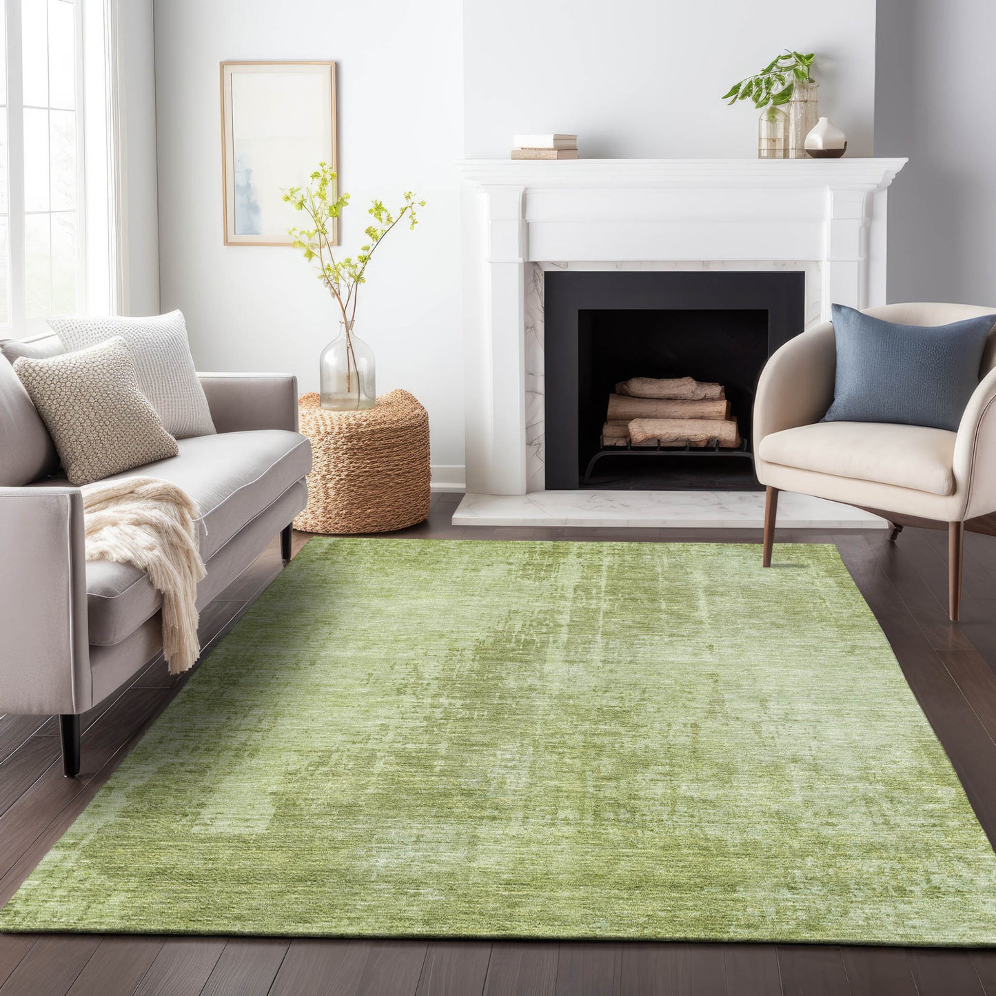 3' X 5' Sage And Green Abstract Washable Indoor Outdoor Area Rug