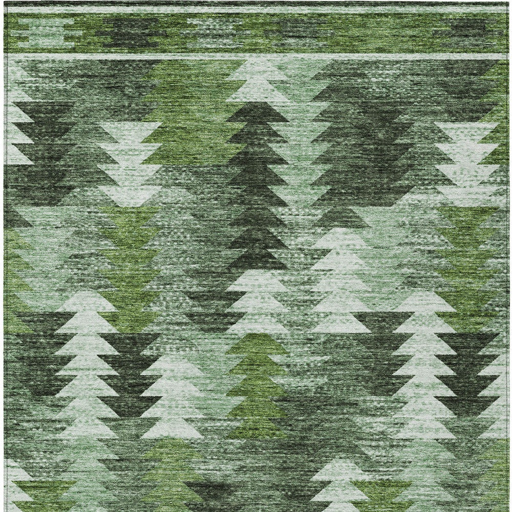 8' X 10' Olive Green And Fern Green Southwestern Washable Indoor Outdoor Area Rug