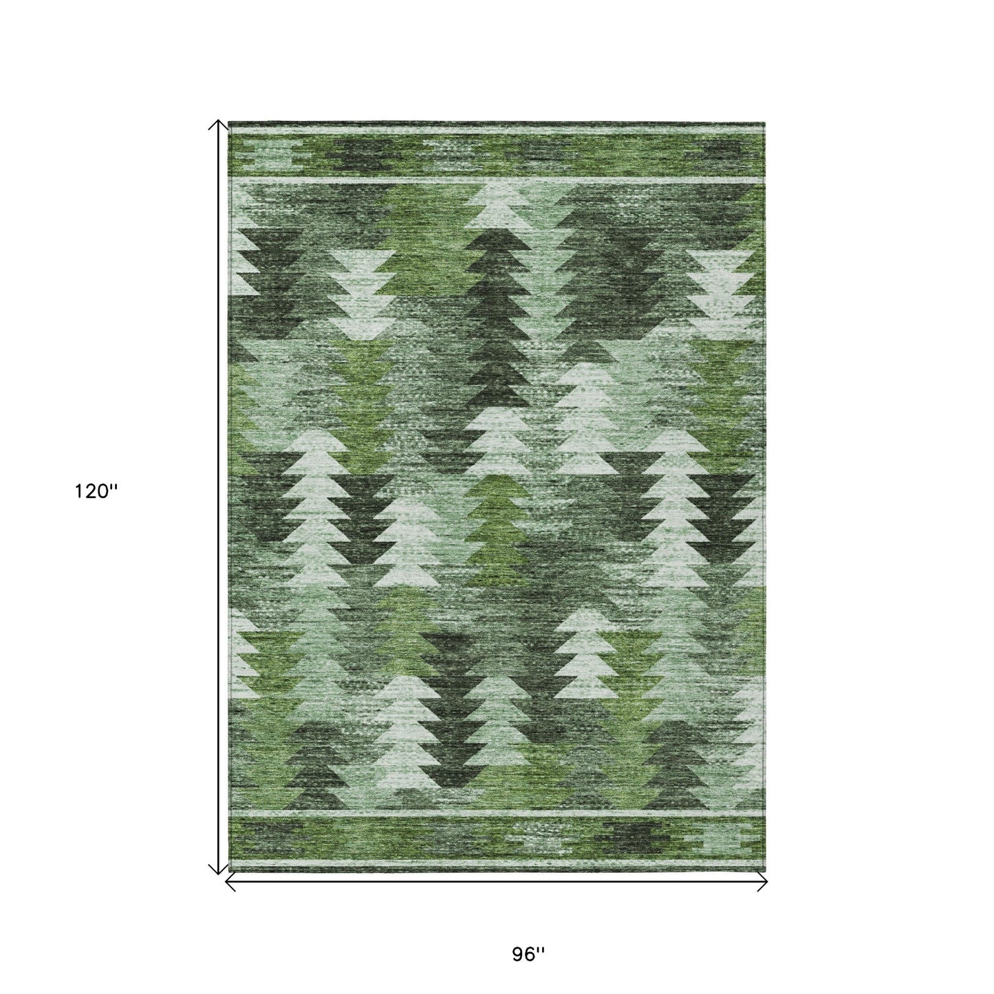 8' X 10' Olive Green And Fern Green Southwestern Washable Indoor Outdoor Area Rug