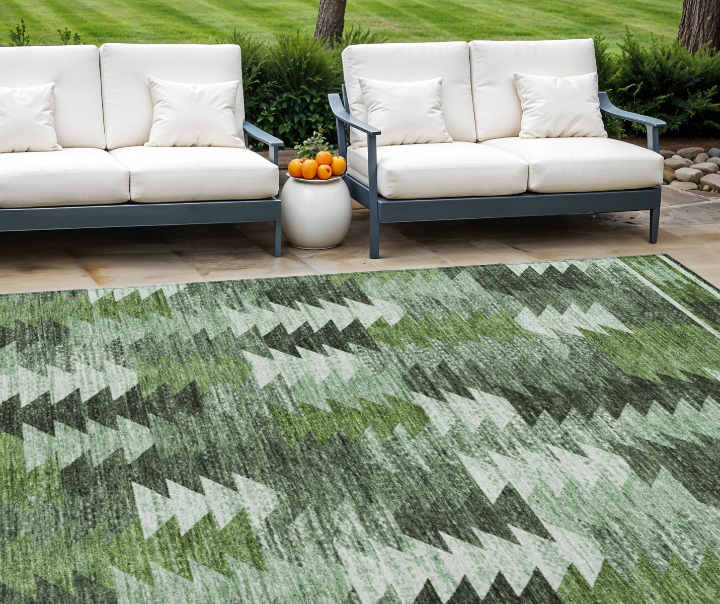 8' X 10' Olive Green And Fern Green Southwestern Washable Indoor Outdoor Area Rug