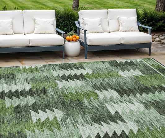 8' X 10' Olive Green And Fern Green Southwestern Washable Indoor Outdoor Area Rug