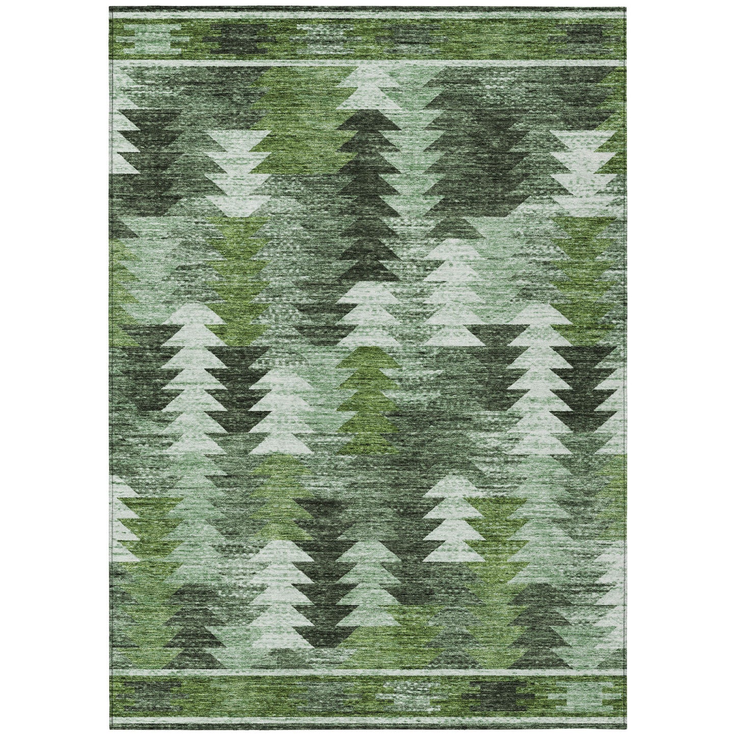 8' X 10' Olive Green And Fern Green Southwestern Washable Indoor Outdoor Area Rug
