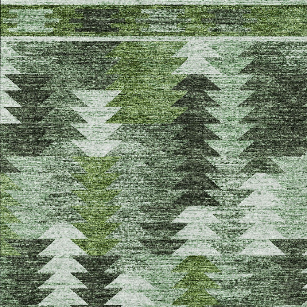 8' X 10' Olive Green And Fern Green Southwestern Washable Indoor Outdoor Area Rug