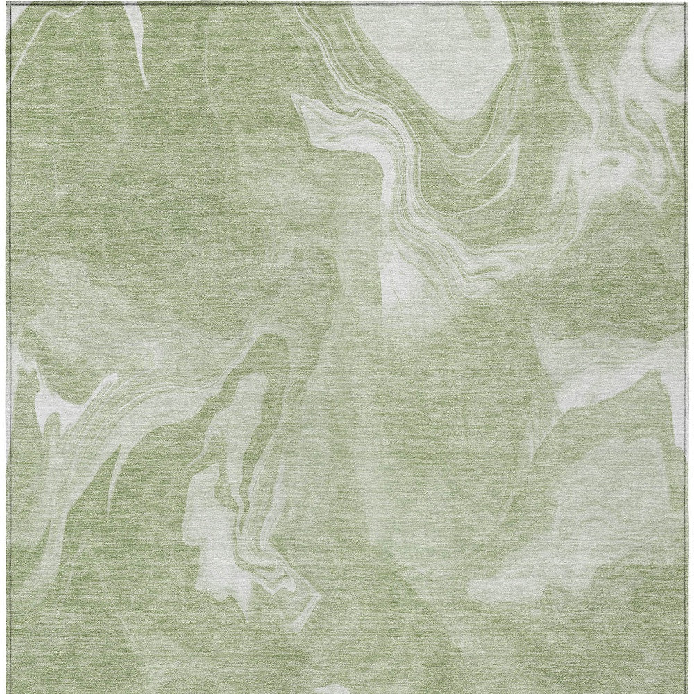 9' X 12' Artichoke Green Fern Green And Ivory Abstract Washable Indoor Outdoor Area Rug