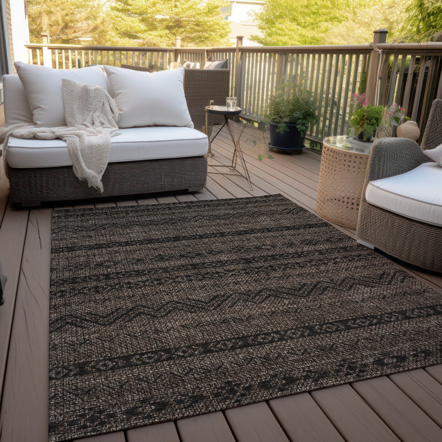 10' X 14' Chocolate And Brown Southwestern Washable Indoor Outdoor Area Rug