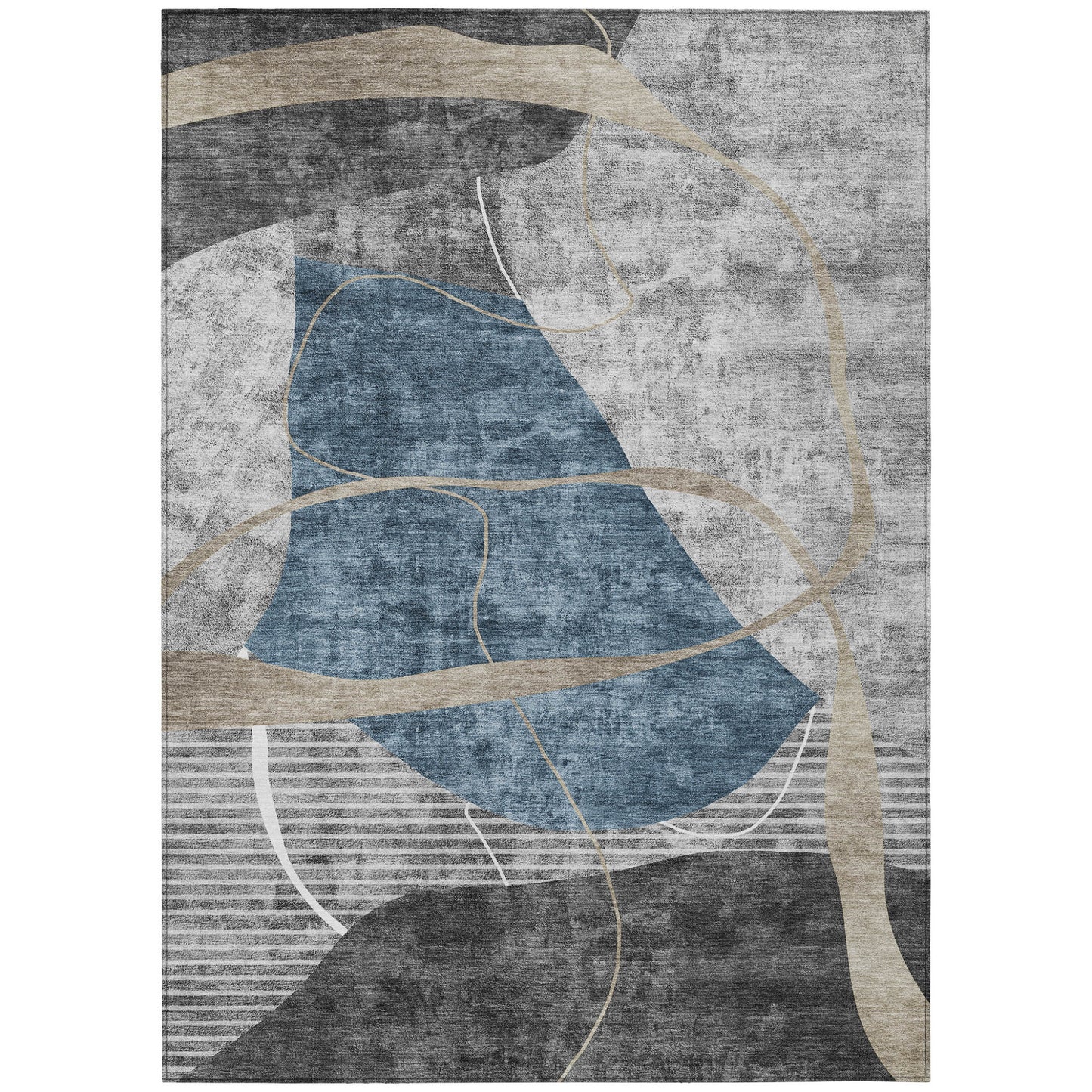 10' X 14' Blue Gray And Charcoal Abstract Washable Indoor Outdoor Area Rug