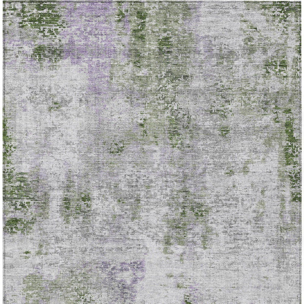 3' X 5' Olive Green And Gray Abstract Washable Indoor Outdoor Area Rug