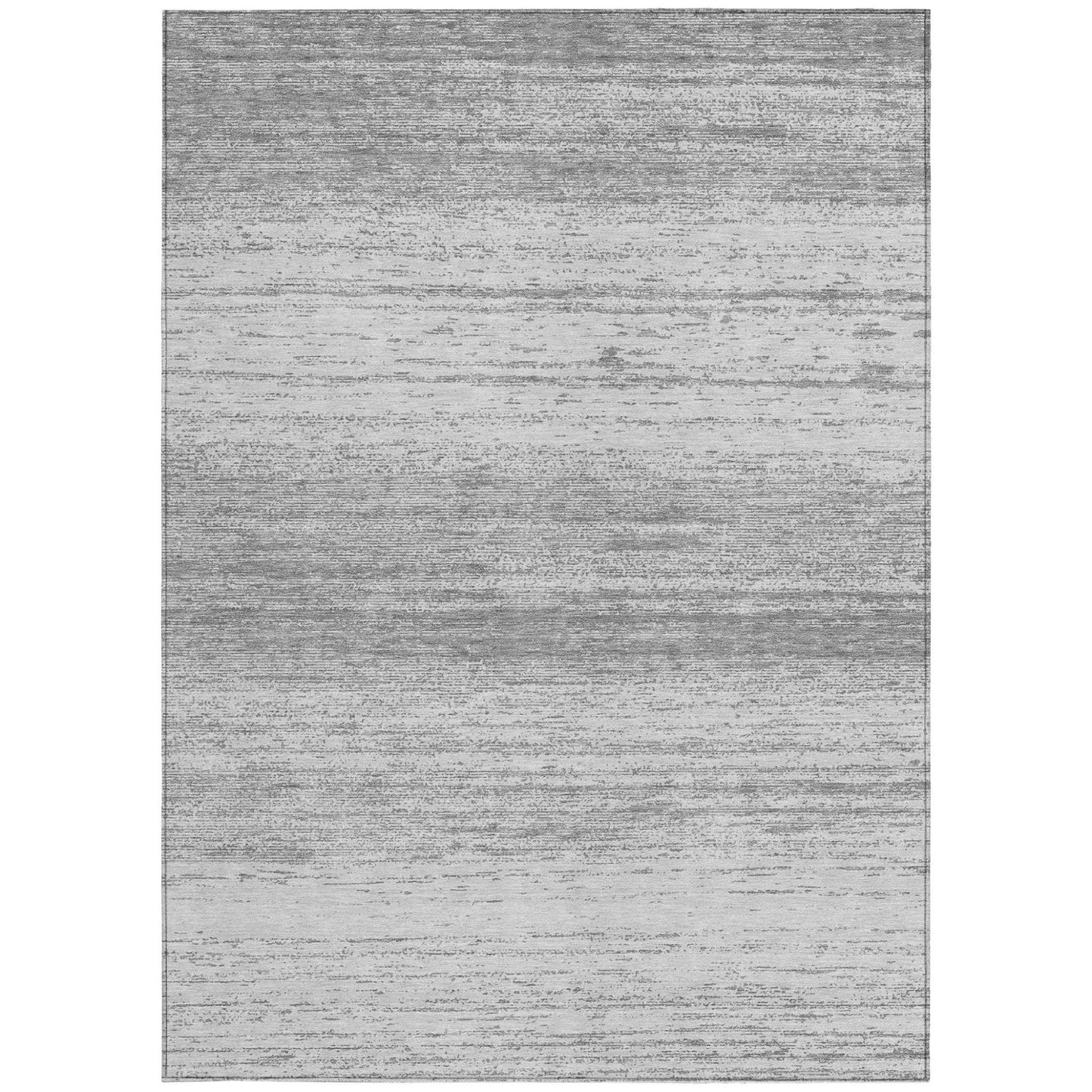 3' X 5' Gray And Silver Striped Washable Indoor Outdoor Area Rug