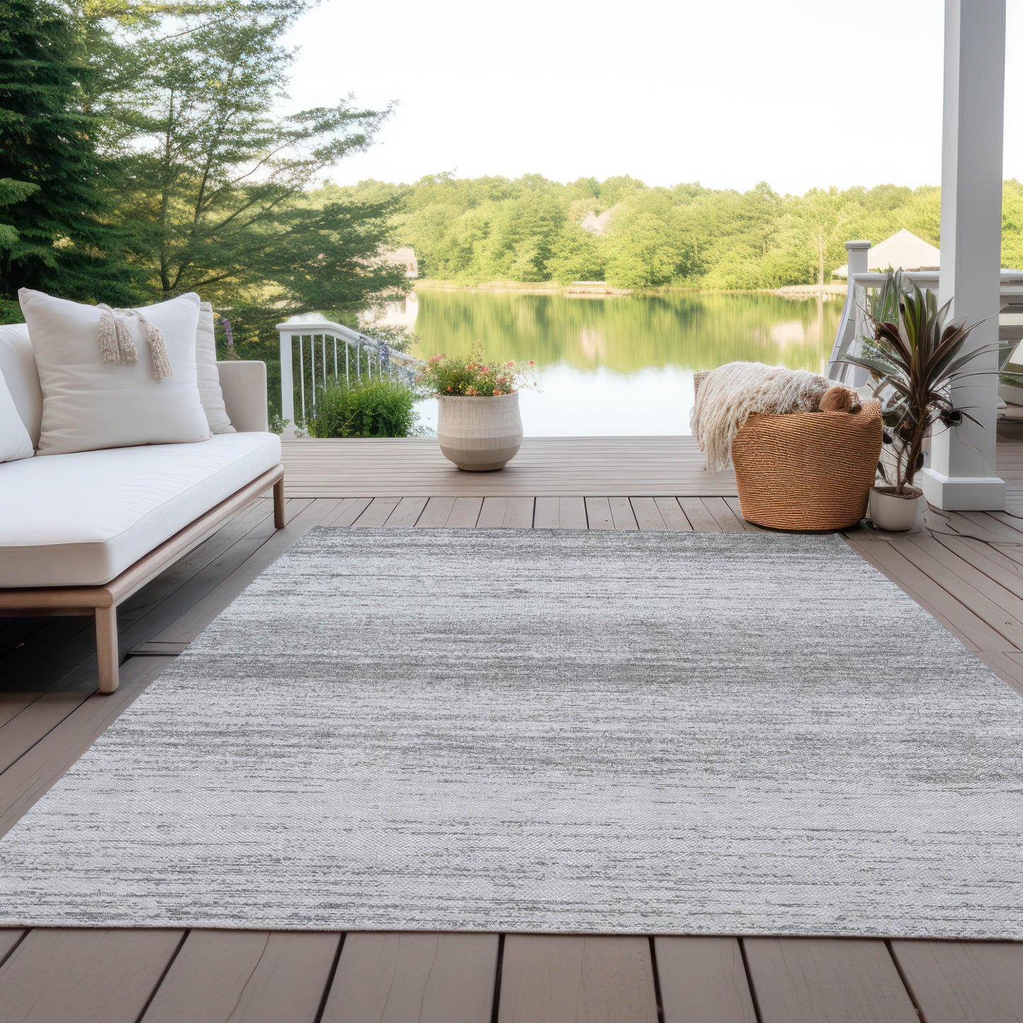 3' X 5' Gray And Silver Striped Washable Indoor Outdoor Area Rug