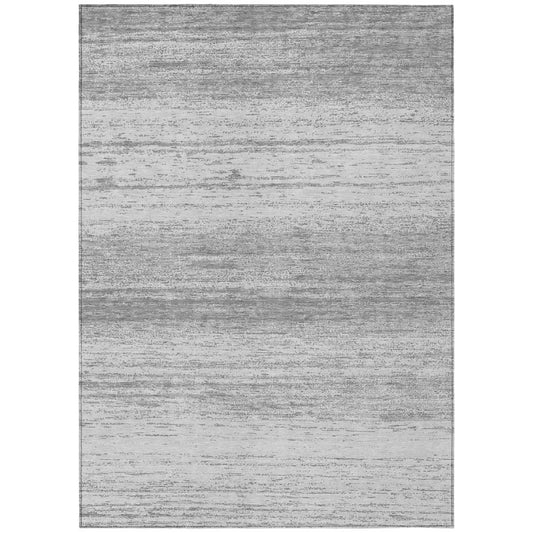 3' X 5' Gray And Silver Striped Washable Indoor Outdoor Area Rug