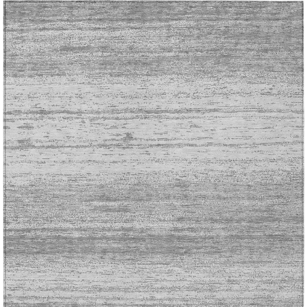 3' X 5' Gray And Silver Striped Washable Indoor Outdoor Area Rug